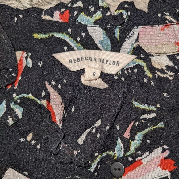 Rebecca Taylor Long Sleeve Button Front Tie Waist Floral Print Dress Women's 8 - Picture 6 of 11